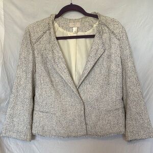 LOFT Women's Textured Blazer in Cream and Gray